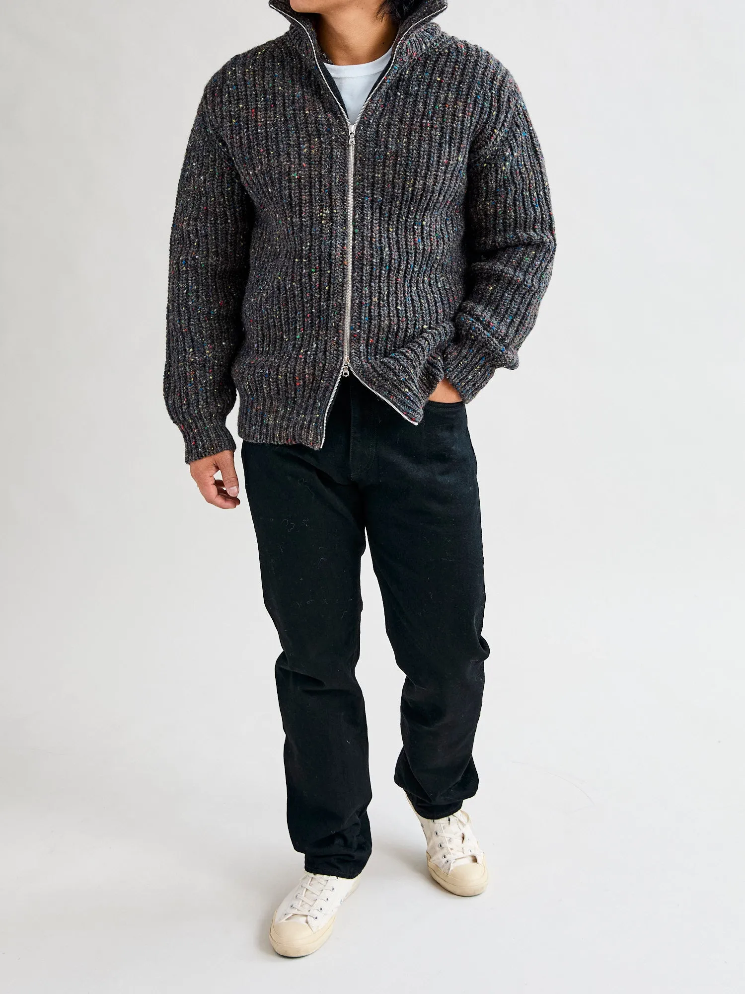 "Loose Ends" Wool Knit Cardigan in Astro