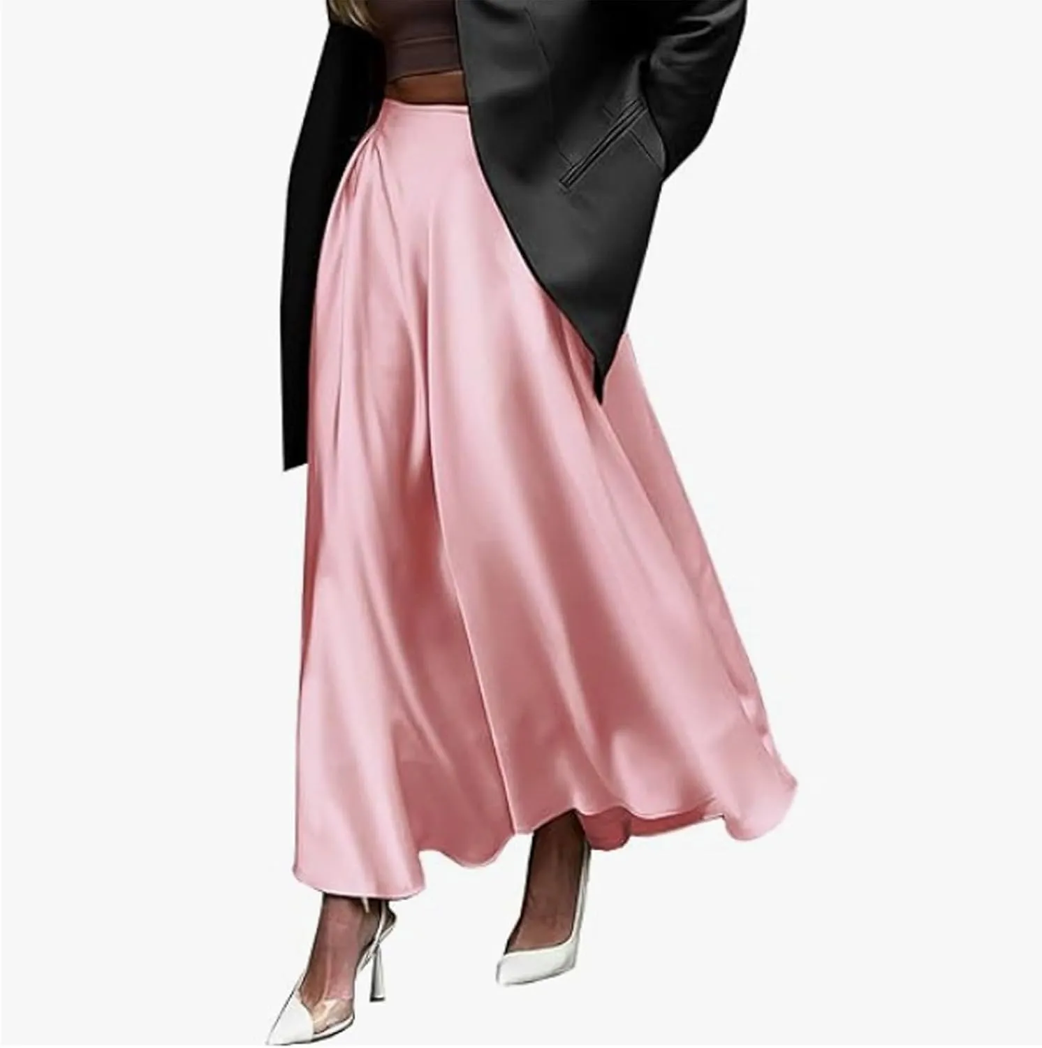Satin Maxi Skirt Womens Long Skirts 2025 Summer Vacation Elastic High Waisted A Line Skirts Elegant Work Flowy Slip Skirt