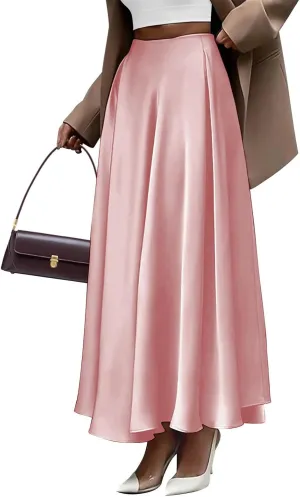 Satin Maxi Skirt Womens Long Skirts 2025 Summer Vacation Elastic High Waisted A Line Skirts Elegant Work Flowy Slip Skirt