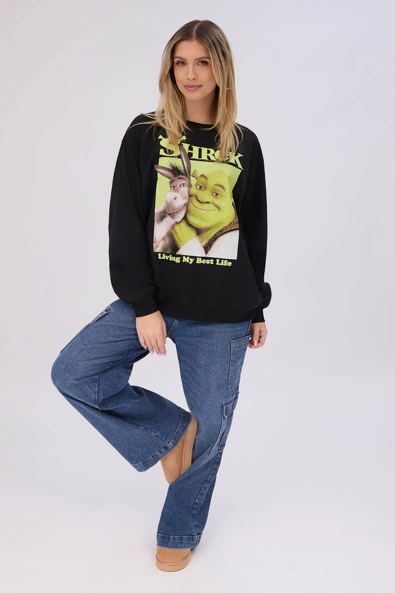 Shrek And Donkey Graphic Crew Neck Sweatshirt
