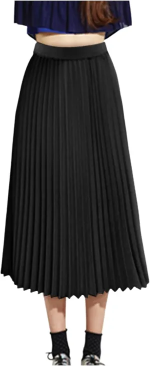 Skirts for Women Womens Solid Pleated Elegant Midi Elastic Waist Maxi Skirt