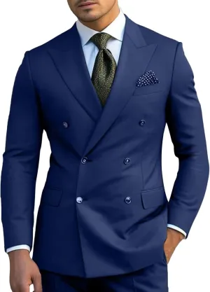 Slim Fit Men Suits for Groom Double Breasted Peak Lapel 2 Piece Sets Blazer Jacket Pants Business Wedding Tuxedo