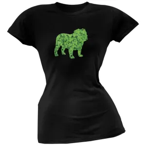 St. Patricks Day - Bulldog Shamrock Black Soft Juniors T-Shirt