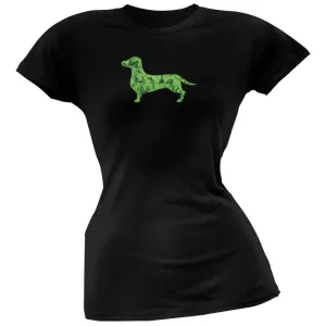 St. Patricks Day - Dachshund Shamrock Black Soft Juniors T-Shirt