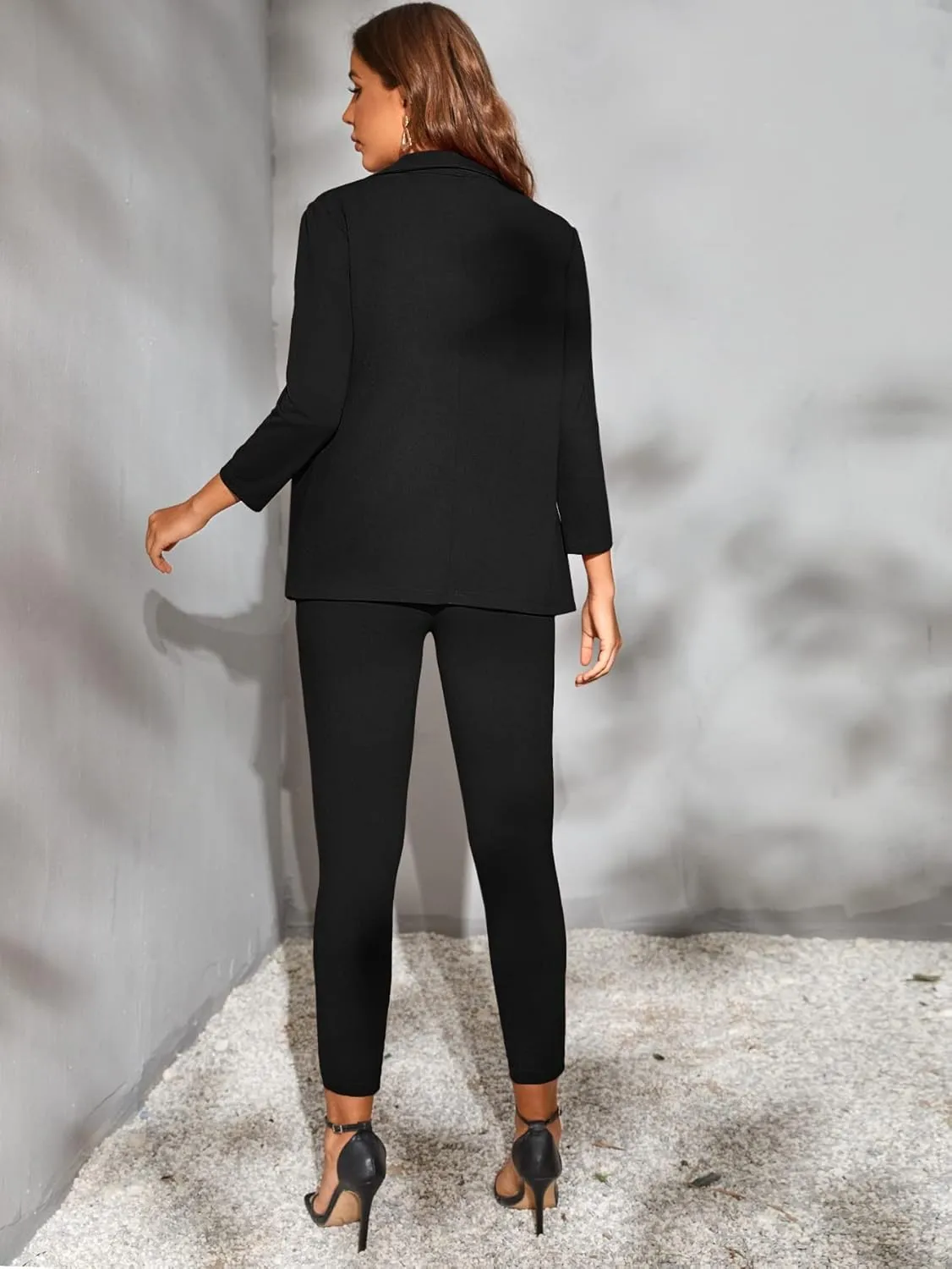 SweatyRocks Women's 2 Piece Elegant Half Sleeve Open Front Collar Neck Blazer and Pants Sets Work Office Suit Set