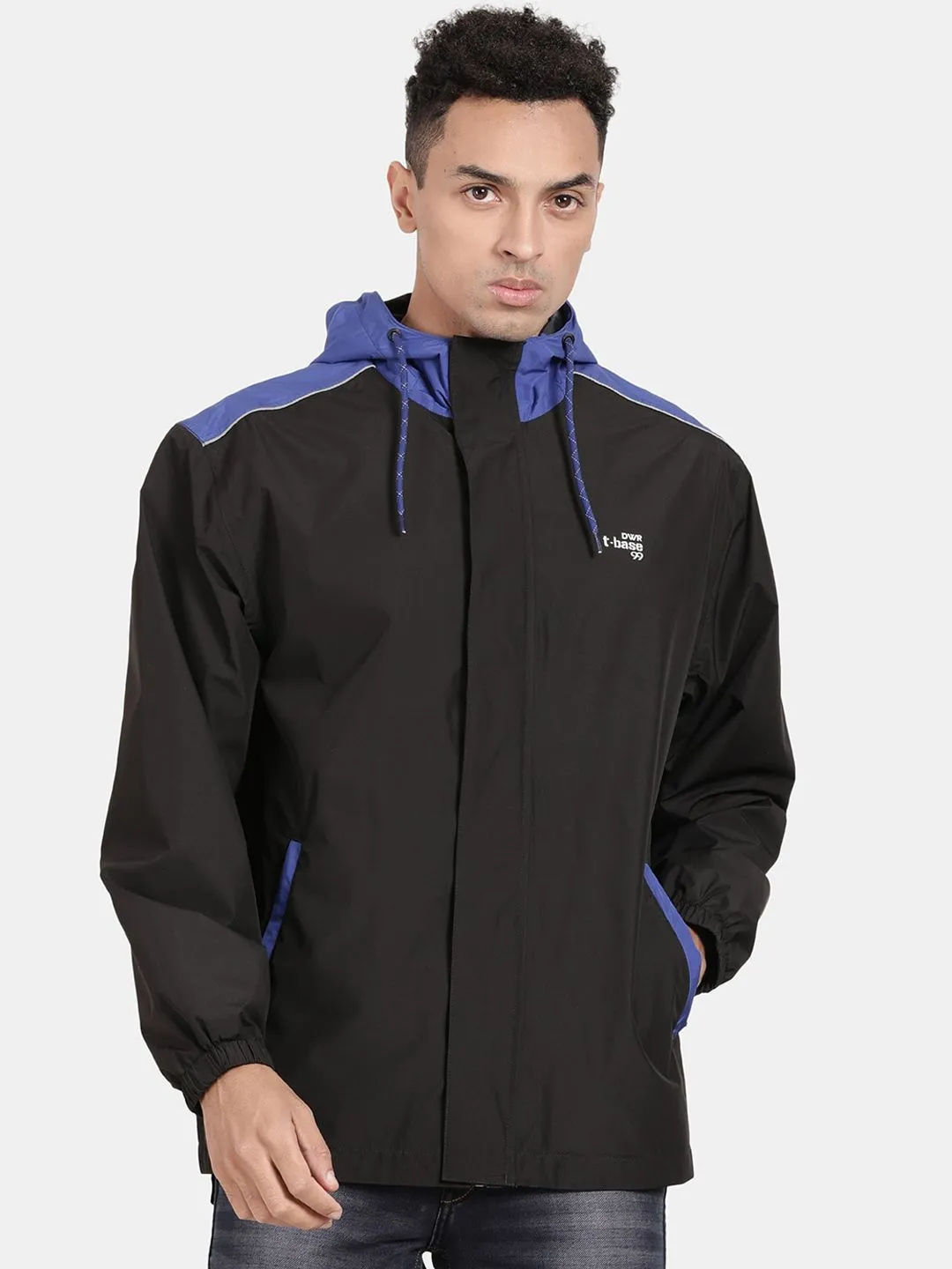 t-base Men Blue Windcheater and Water Resistant Sporty Jacket