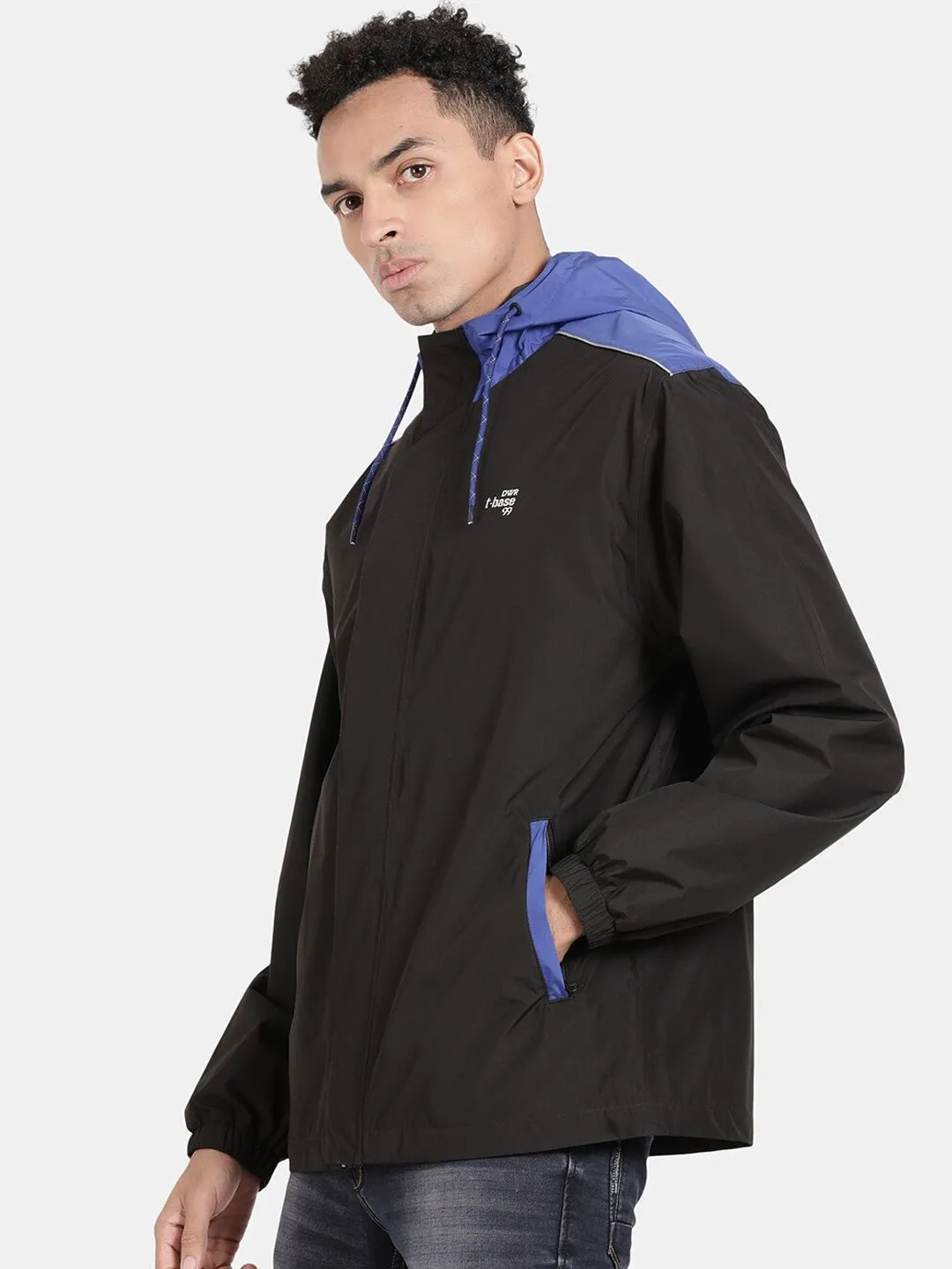 t-base Men Blue Windcheater and Water Resistant Sporty Jacket