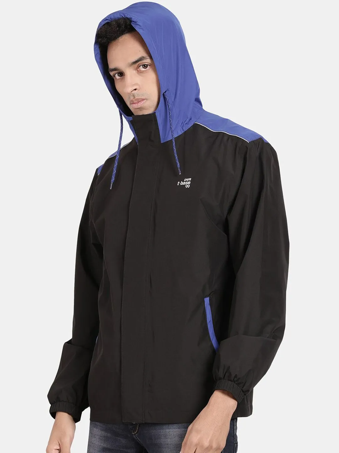 t-base Men Blue Windcheater and Water Resistant Sporty Jacket