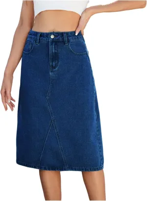 TANGNADE Denim Skirt Women High Waisted Midi Length Trendy Summer Button Down Jean Pencil Skirts with Pockets