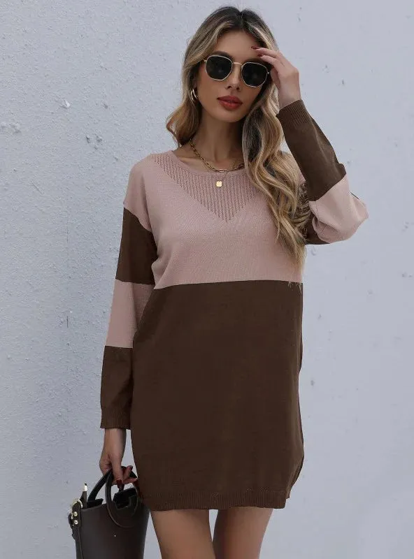 TastyHottie - TURTLENECK NECK LOOSE KNIT STITCHING SWEATER DRESS