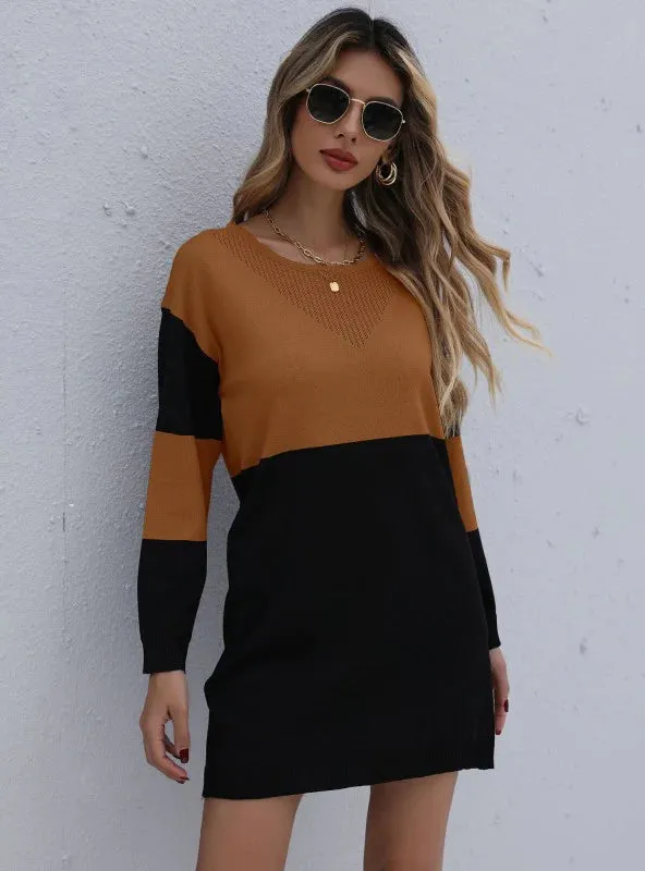 TastyHottie - TURTLENECK NECK LOOSE KNIT STITCHING SWEATER DRESS