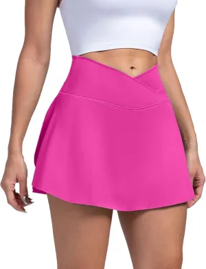 Tennis Skirts for Women with Shorts V Cross High Waisted Tummy Control Golf Skirt Gym Workout Skorts with Pockets
