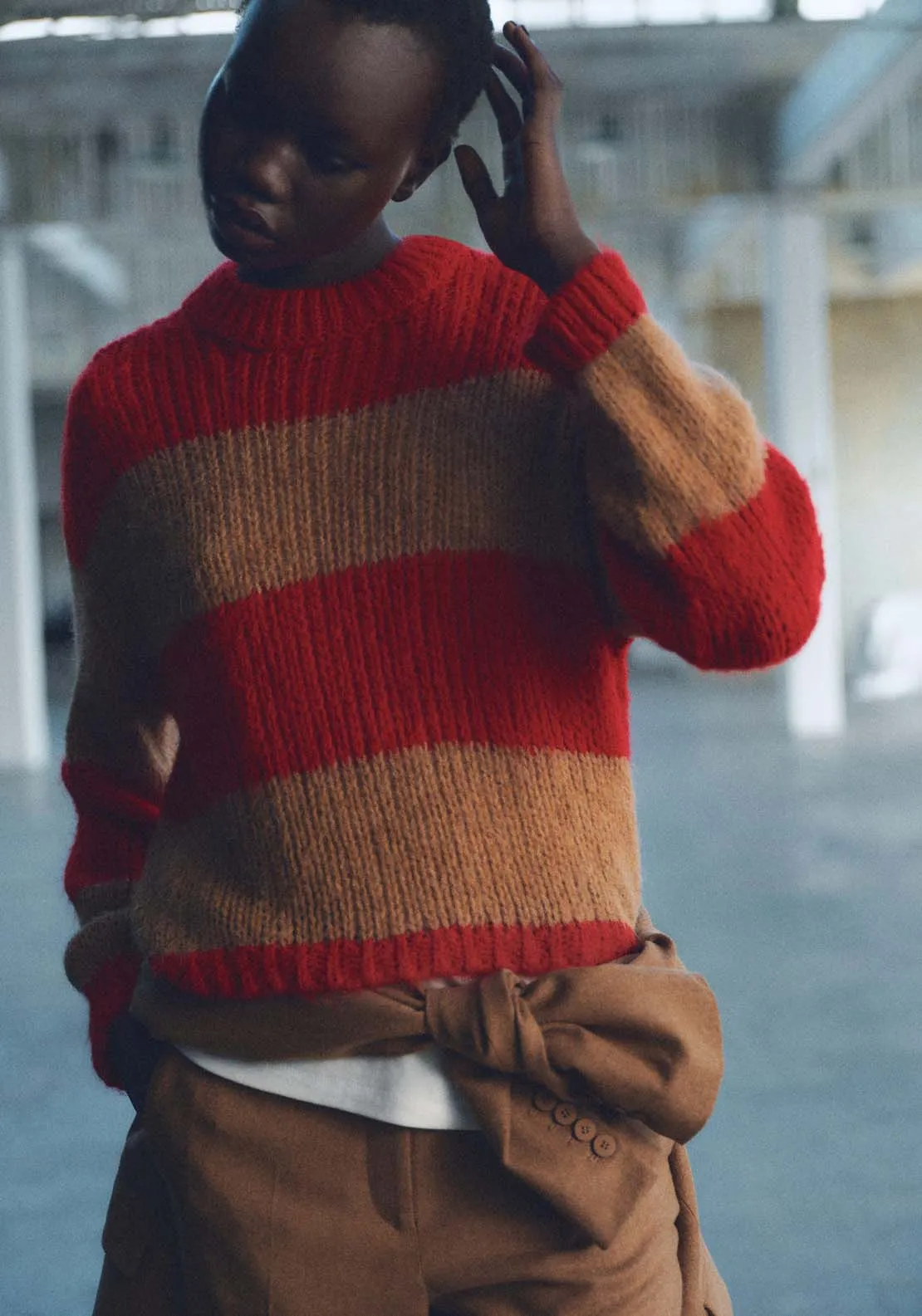 Thick knit striped jersey - Red