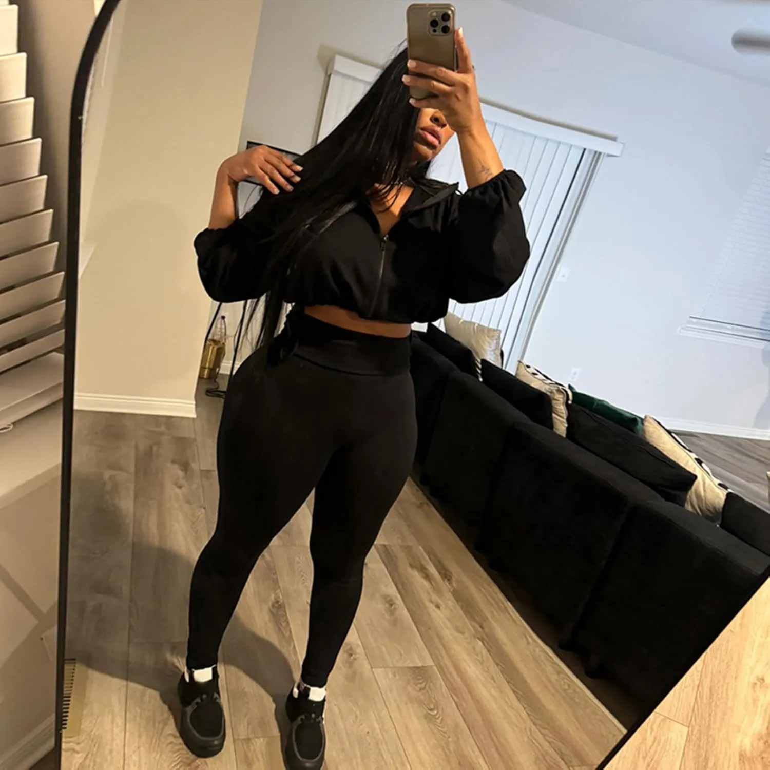 Uni Clau Women 2 Piece Outfits Tracksuit Drawstring Long Sleeve Zip Up Crop Jacket with Bodycon Pant Set Sweatsuit Clothes