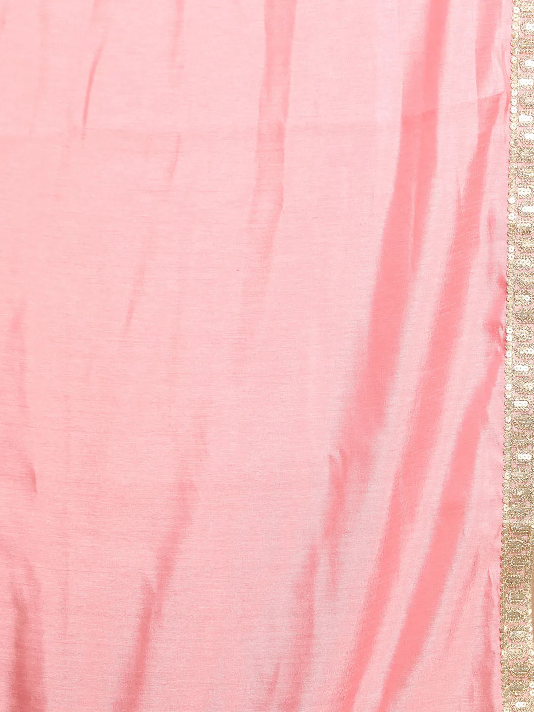 Vastramay Men's Pink And Gold Silk Blend Sherwani Set With Pink Dupatta