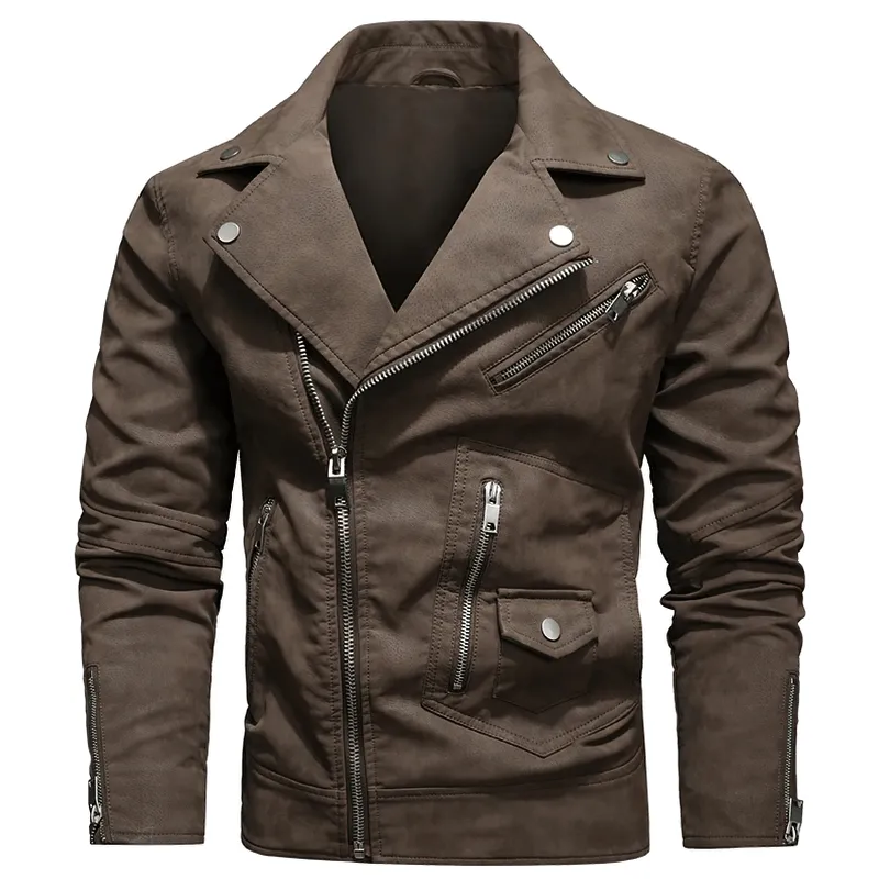 Vintage Men's Pockets PU Leather Jackets / Motorcycle Biker Jackets with Zipper on Sleeves