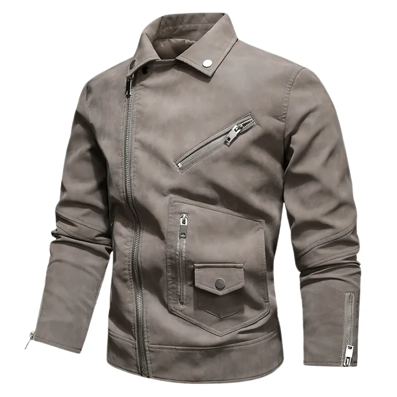 Vintage Men's Pockets PU Leather Jackets / Motorcycle Biker Jackets with Zipper on Sleeves