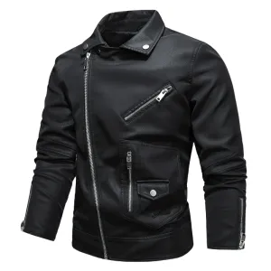 Vintage Men's Pockets PU Leather Jackets / Motorcycle Biker Jackets with Zipper on Sleeves