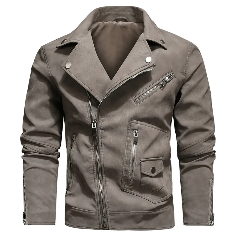 Vintage Men's Pockets PU Leather Jackets / Motorcycle Biker Jackets with Zipper on Sleeves