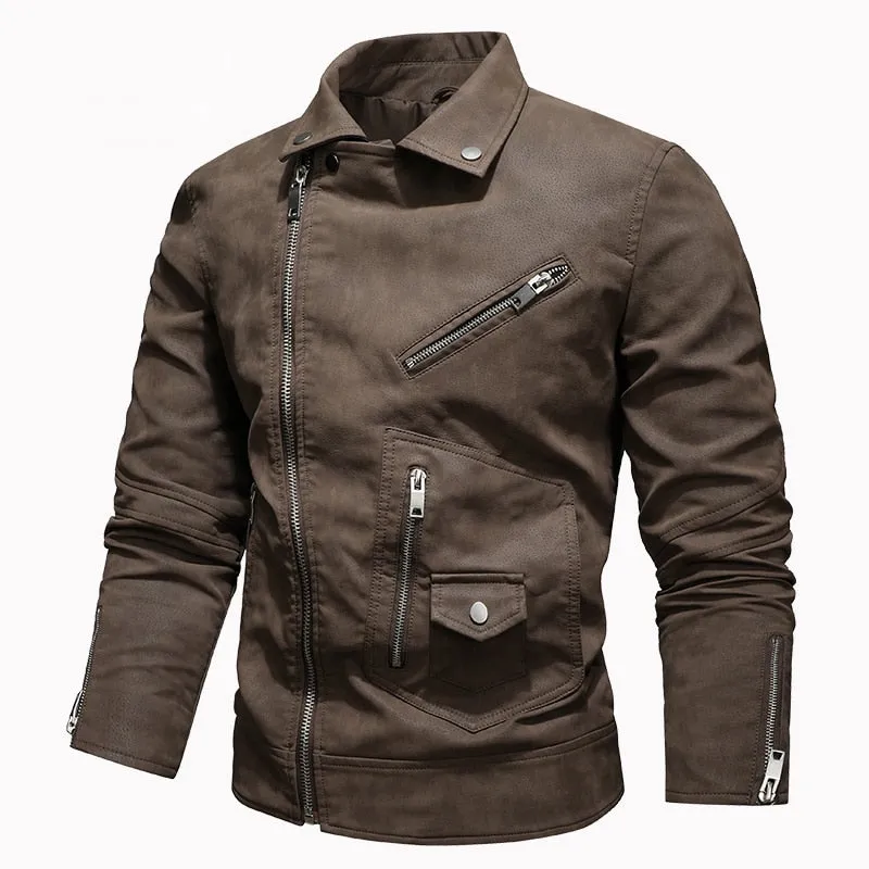 Vintage Men's Pockets PU Leather Jackets / Motorcycle Biker Jackets with Zipper on Sleeves
