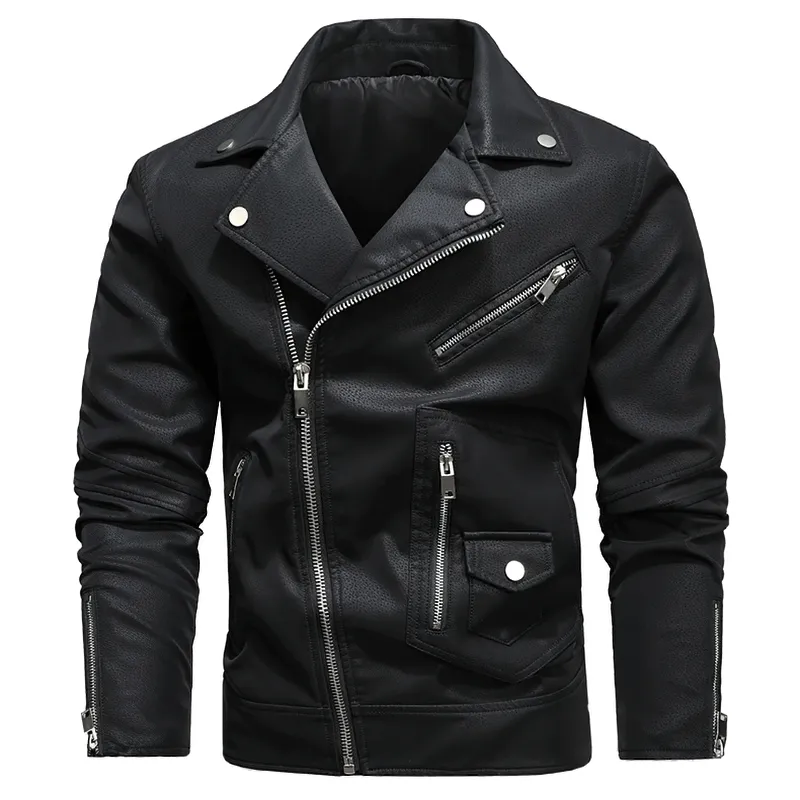 Vintage Men's Pockets PU Leather Jackets / Motorcycle Biker Jackets with Zipper on Sleeves