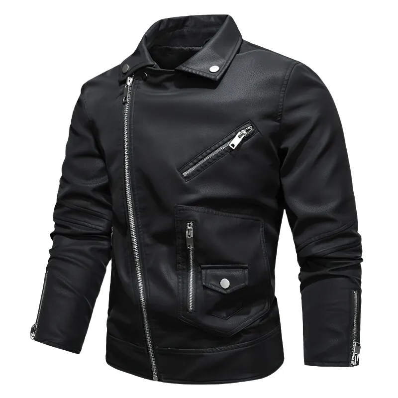 Vintage Men's Pockets PU Leather Jackets / Motorcycle Biker Jackets with Zipper on Sleeves