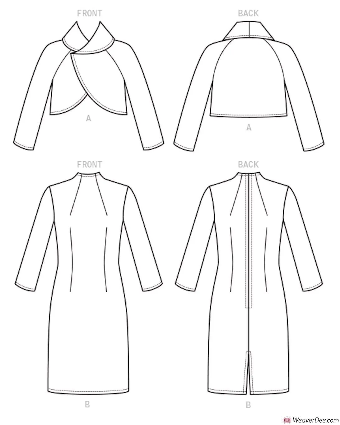 Vogue Pattern V1736 Misses' Lined Raglan-Sleeve Jacket & Funnel-Neck Dress