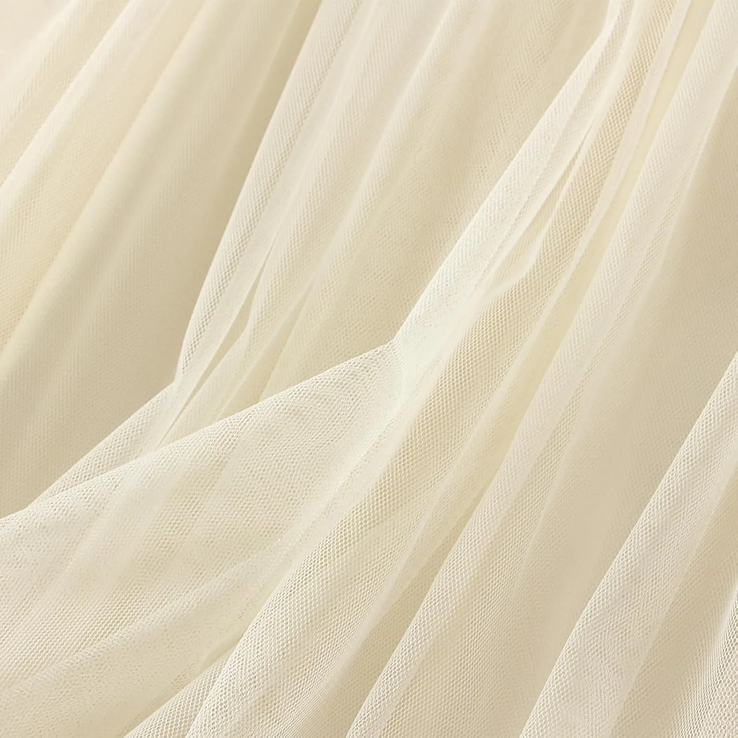 Woman Summer Solid Color Tulle Skirt Elastic Waist A-Line Ruffled Maxi Skirt Flowy Layered Lace Hem Long Skirt