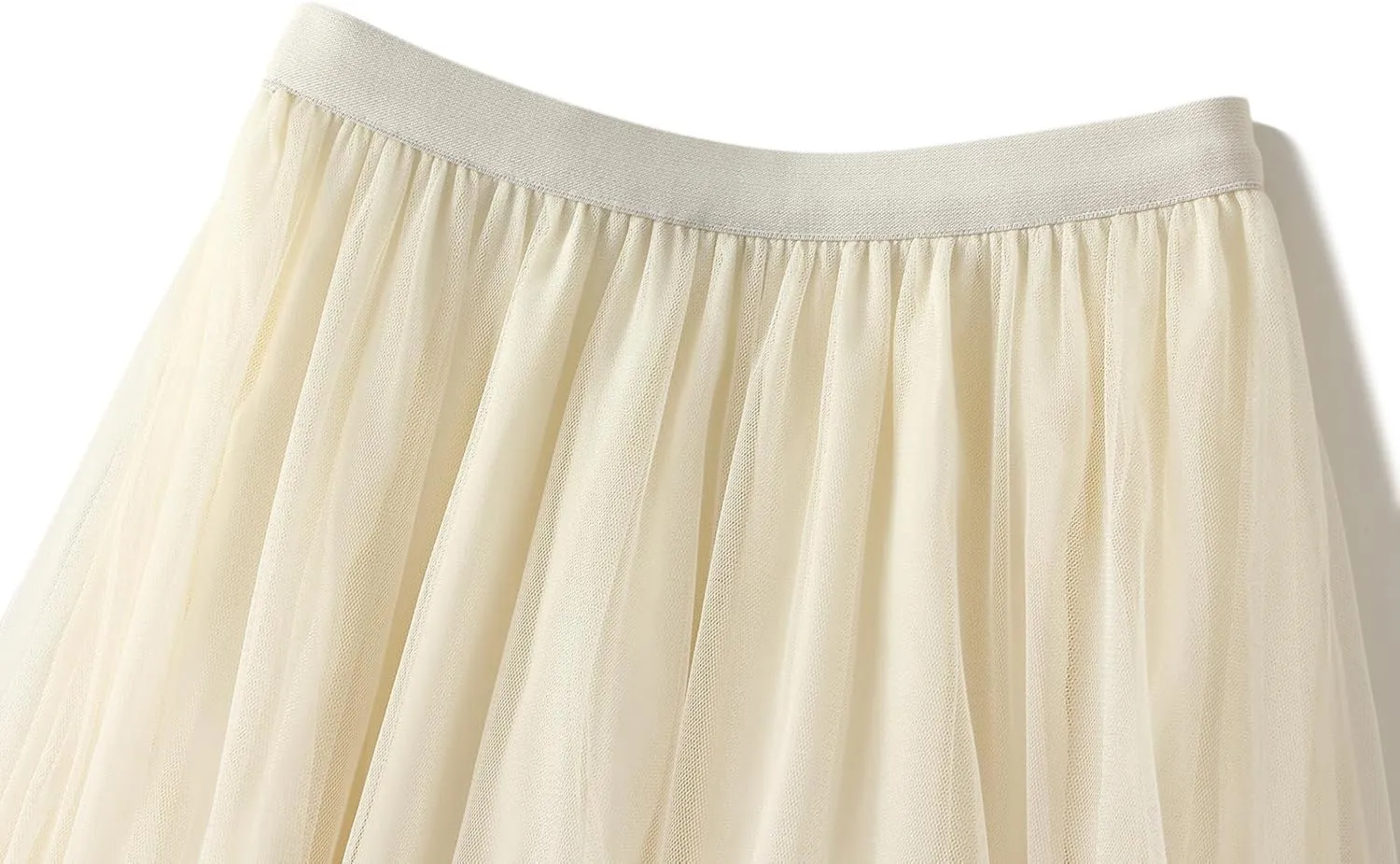 Woman Summer Solid Color Tulle Skirt Elastic Waist A-Line Ruffled Maxi Skirt Flowy Layered Lace Hem Long Skirt