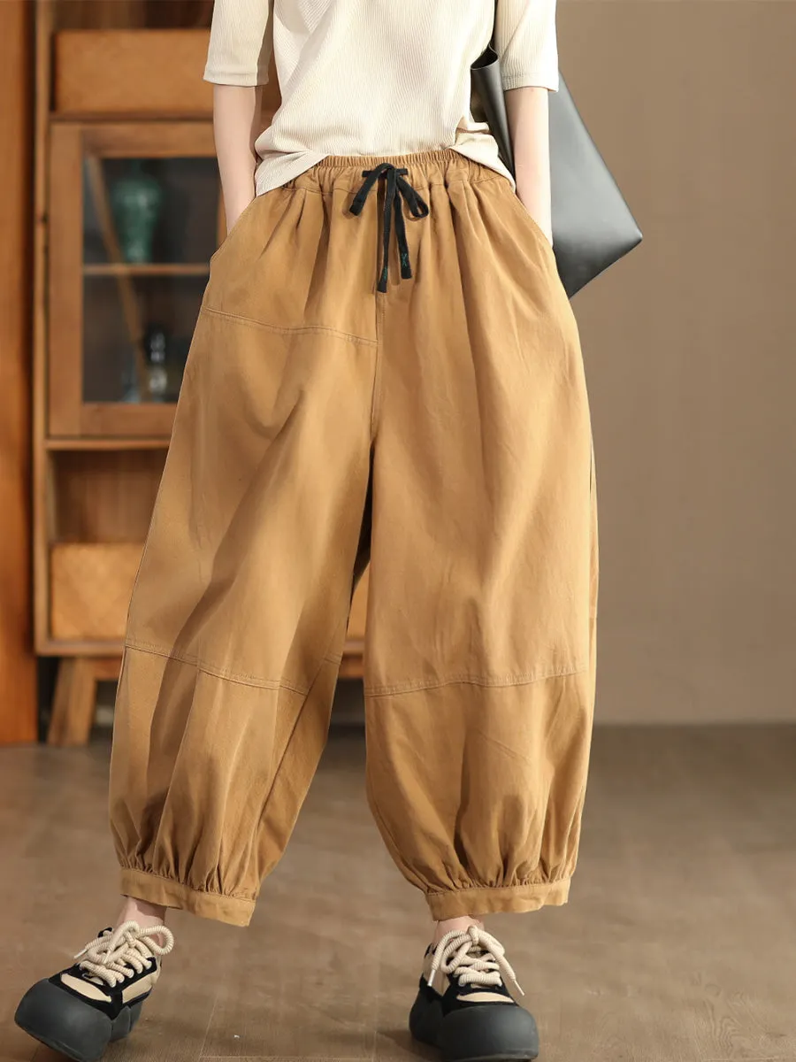 Women Autumn Casual Solid Spliced Cotton Harem Pants AS1022