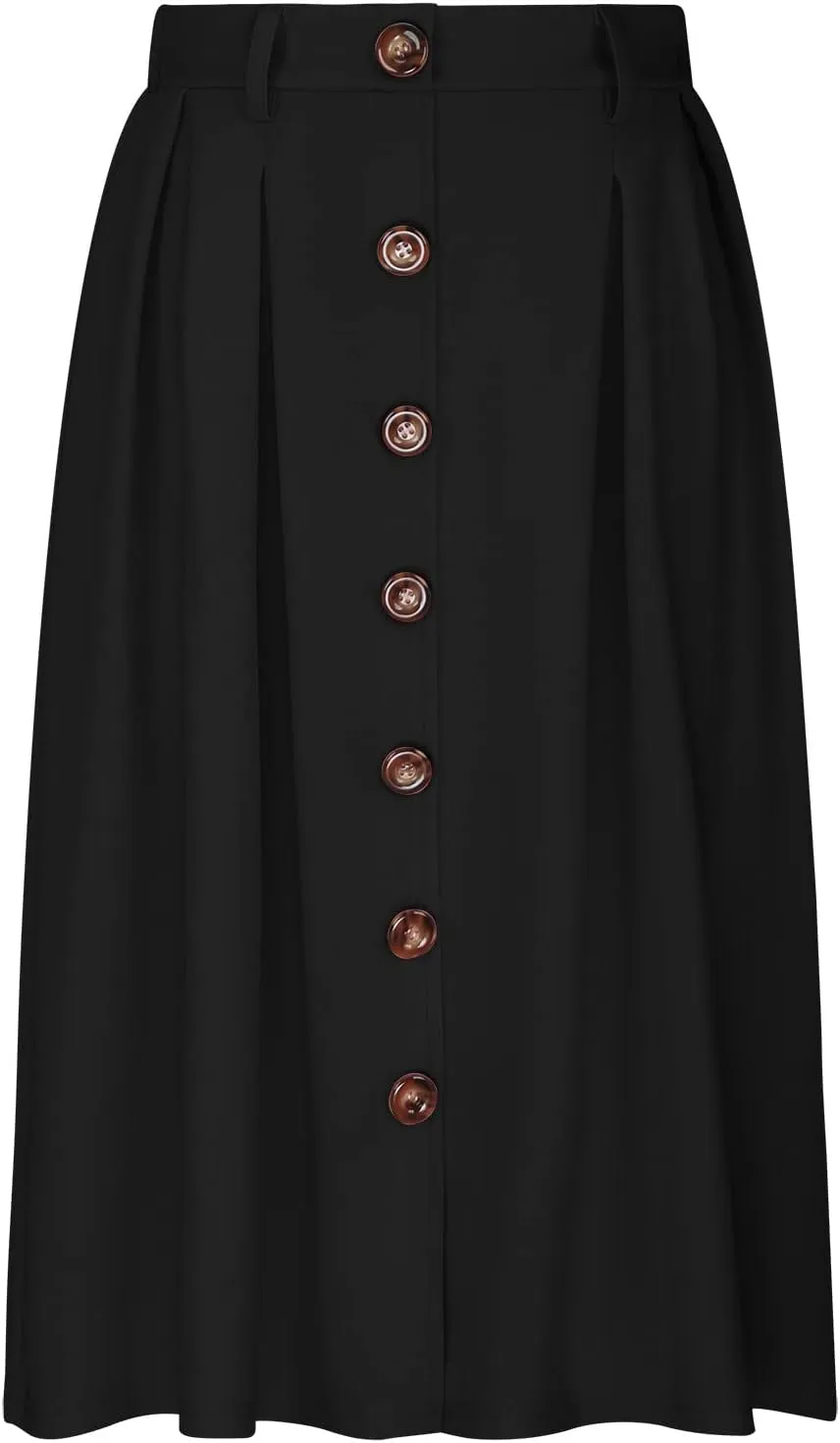 Women's Casual Button Down Midi Skirts Spring Summer High Waist A Line Knee Length Flowy Flared Pleated Skirts S-2XL