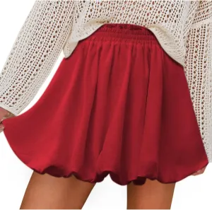 Women's Cute Bubble Skirt Frill Trim Elastic High Waisted Mini Skirts Summer Casual Fashion Solid Short Skater Skirt
