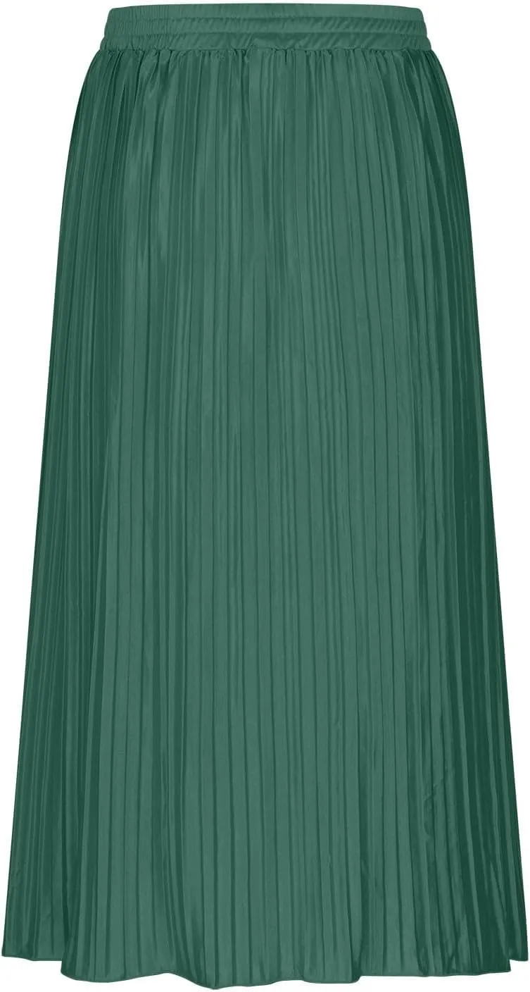 Women's Elastic High Waist Pleated A-Line Midi Skirts Dressy Casual Trendy Button Down Business Work Long Skirt