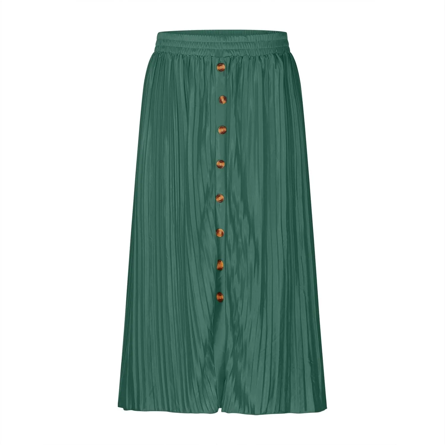 Women's Elastic High Waist Pleated A-Line Midi Skirts Dressy Casual Trendy Button Down Business Work Long Skirt