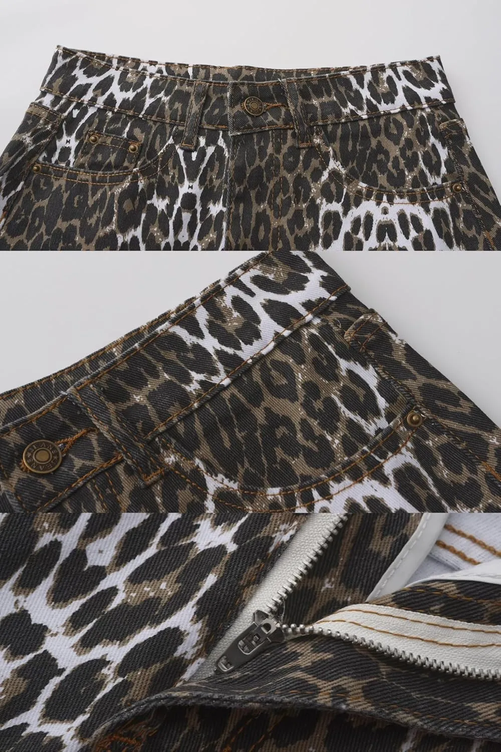 Women's Leopard Print Denim Mini Skirt High Waisted Sexy Bodycon Short Cheetah Print Jean Skirts for Women