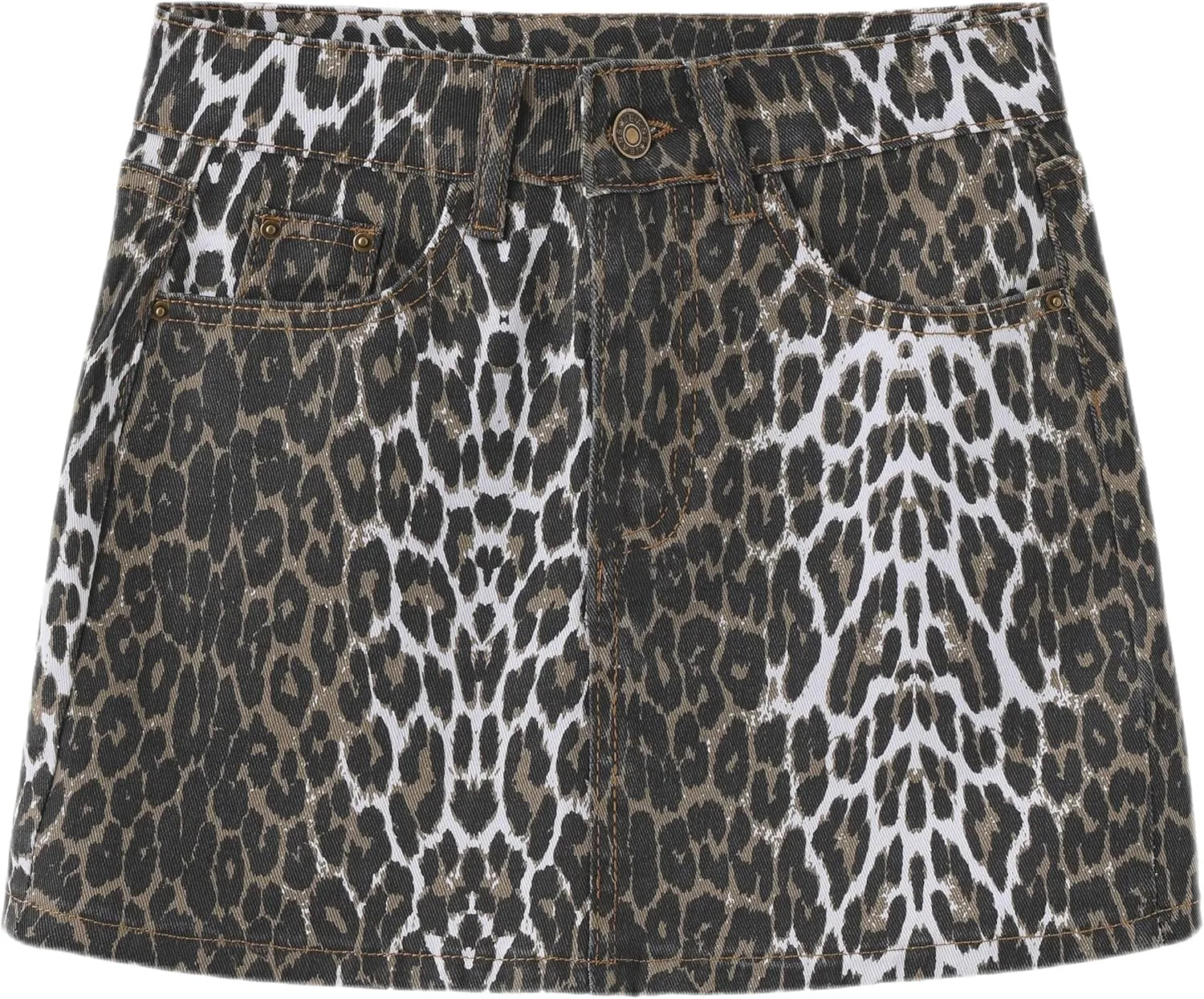 Women's Leopard Print Denim Mini Skirt High Waisted Sexy Bodycon Short Cheetah Print Jean Skirts for Women