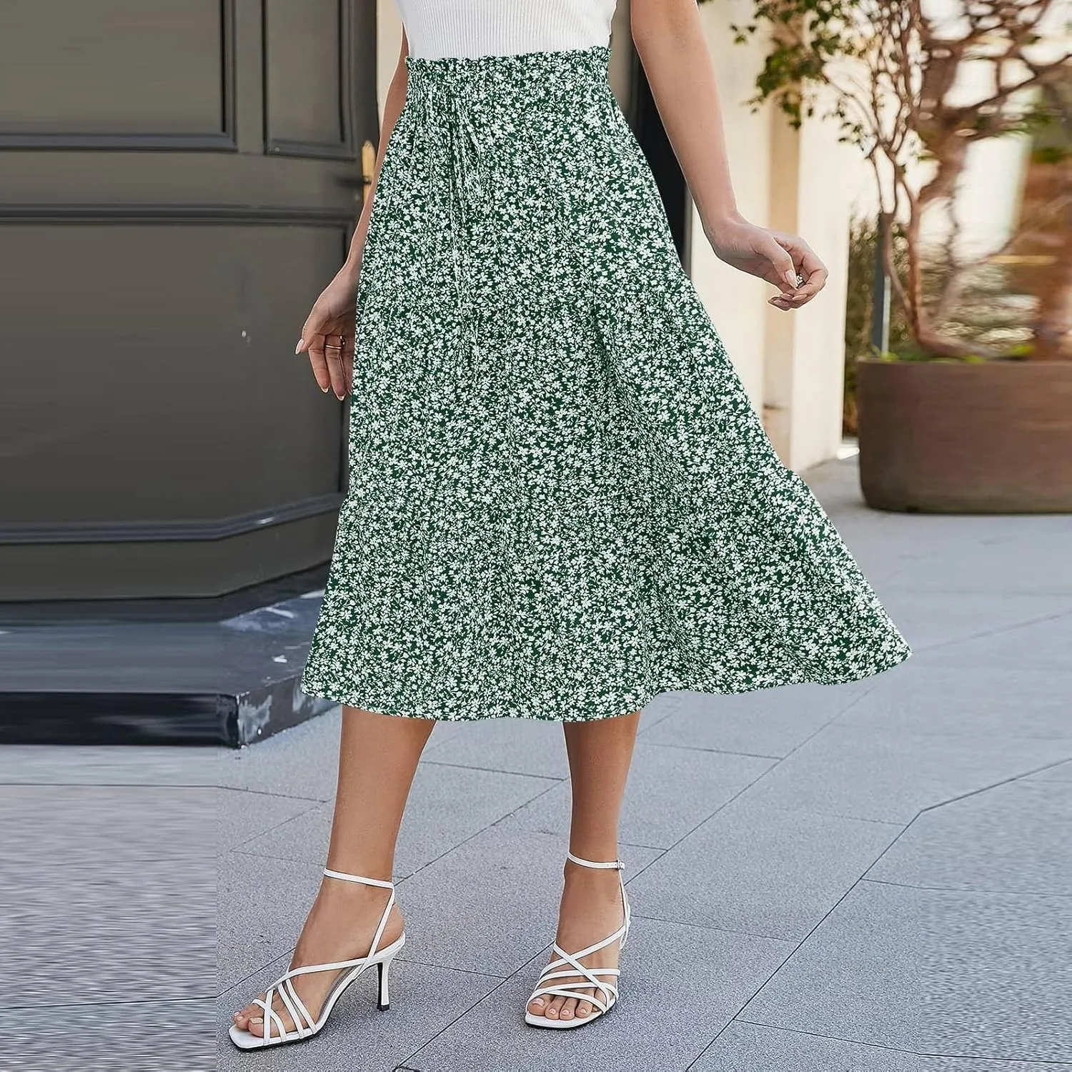 Women's Maxi Skirt 2025 Casual Loose Trendy Elastic Waist Floral Print Bohemian Sun A-Line Beach Skirts, S-XL