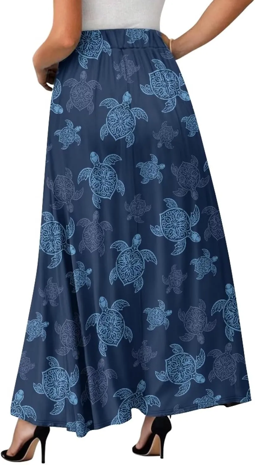 Women's Novelty Skirts Elastic High Waist Pleated A-Line Maxi Skirts Womens Flowy Long Skirts Plus Size S-XXL