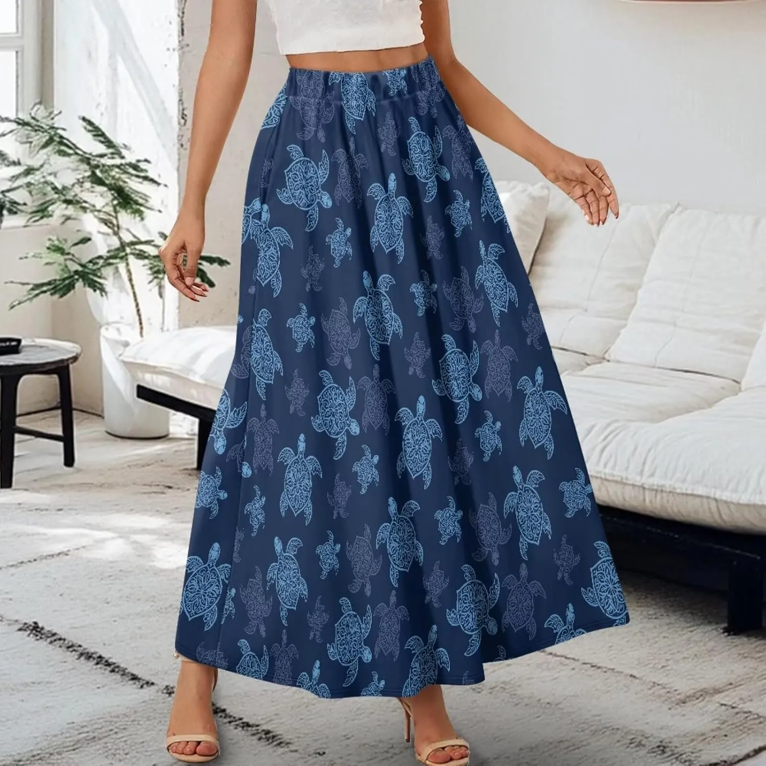 Women's Novelty Skirts Elastic High Waist Pleated A-Line Maxi Skirts Womens Flowy Long Skirts Plus Size S-XXL