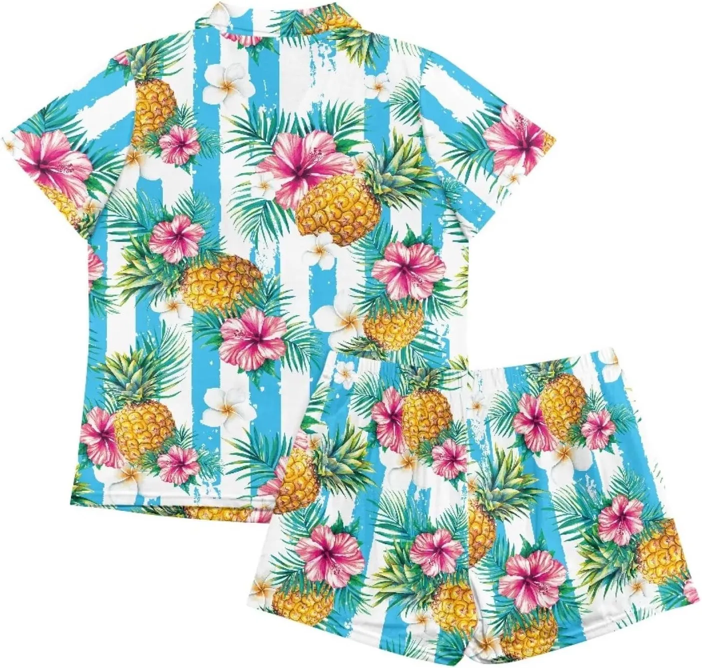 Womens Pajama Sets 2 Piece Notch Collar Print Sleepwear Short Sleeve Top with Matching Shorts Lounge Sets