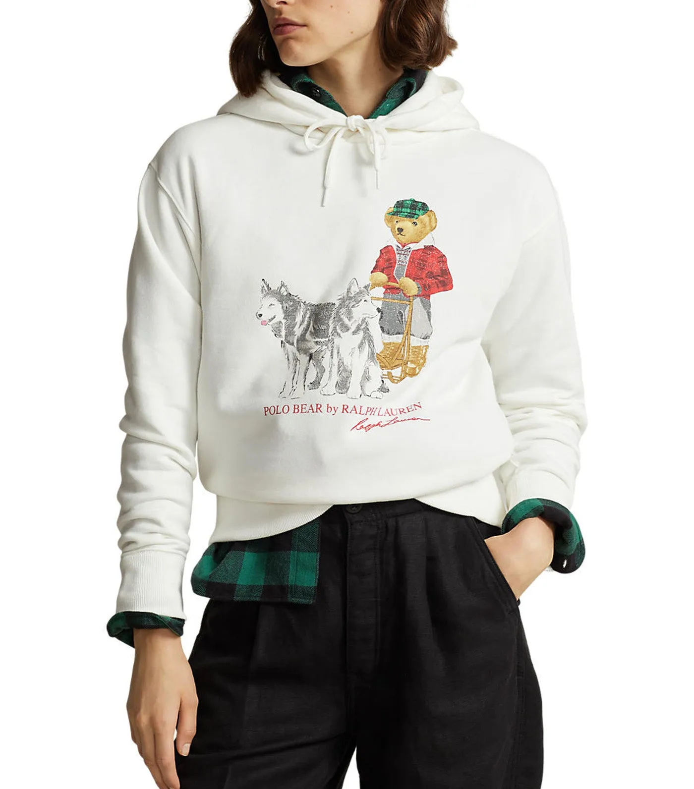 Women's Polo Bear Fleece Hoodie White