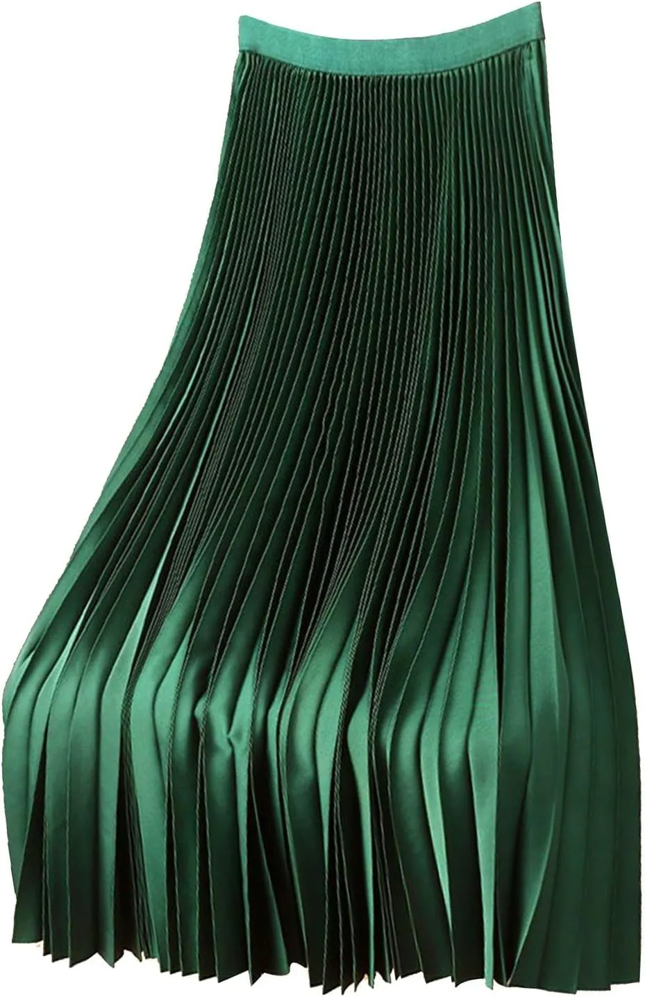 Womens Skirt Midi Long Pleated Skirts Solid Color Satin High Waisted A Line Swings Skirts for Women