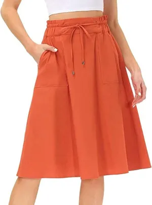 Womens Skirts Women Elastic High Waist Boho Maxi Skirt Casual Drawstring A Line Long Skirt Women's Midi Skirt