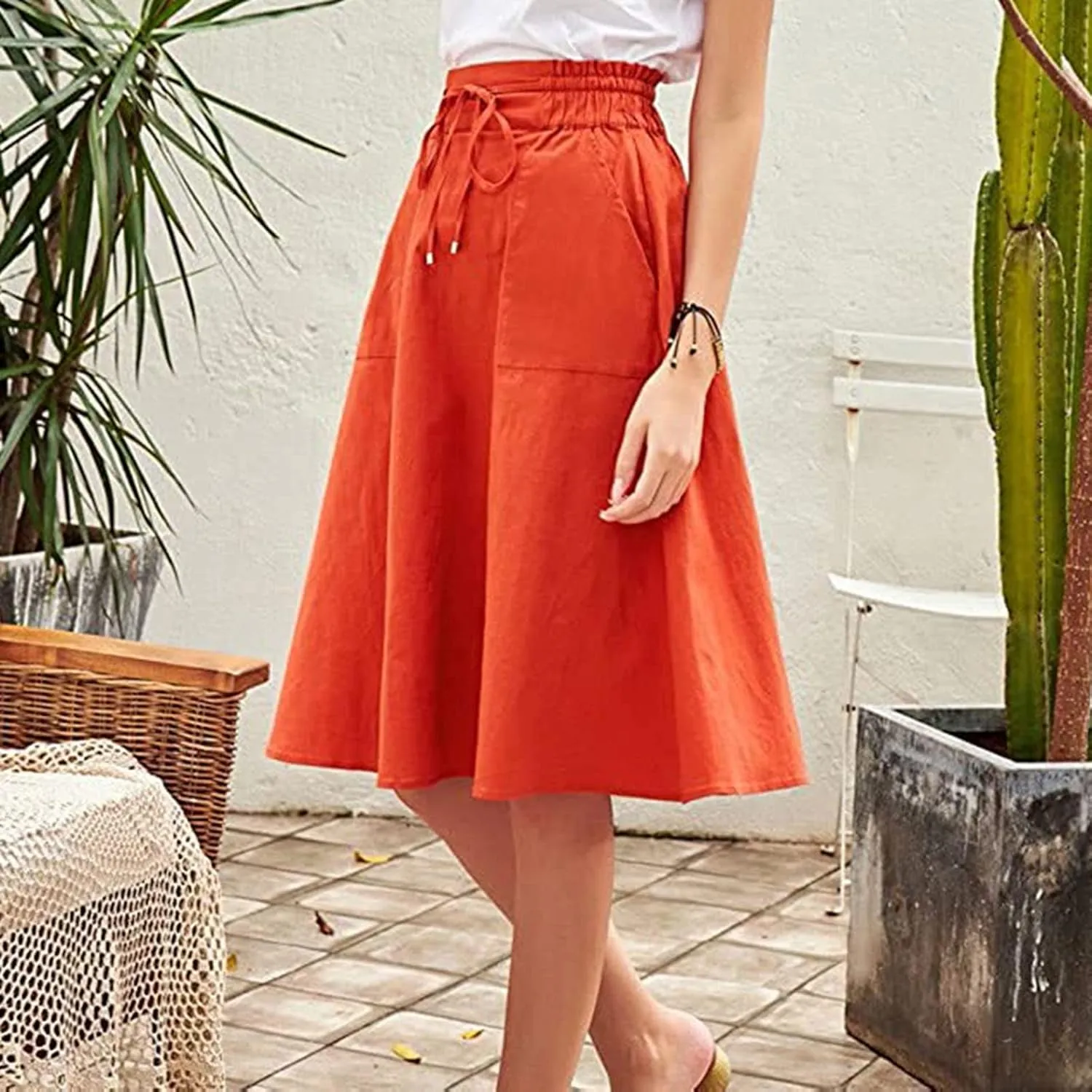 Womens Skirts Women Elastic High Waist Boho Maxi Skirt Casual Drawstring A Line Long Skirt Women's Midi Skirt