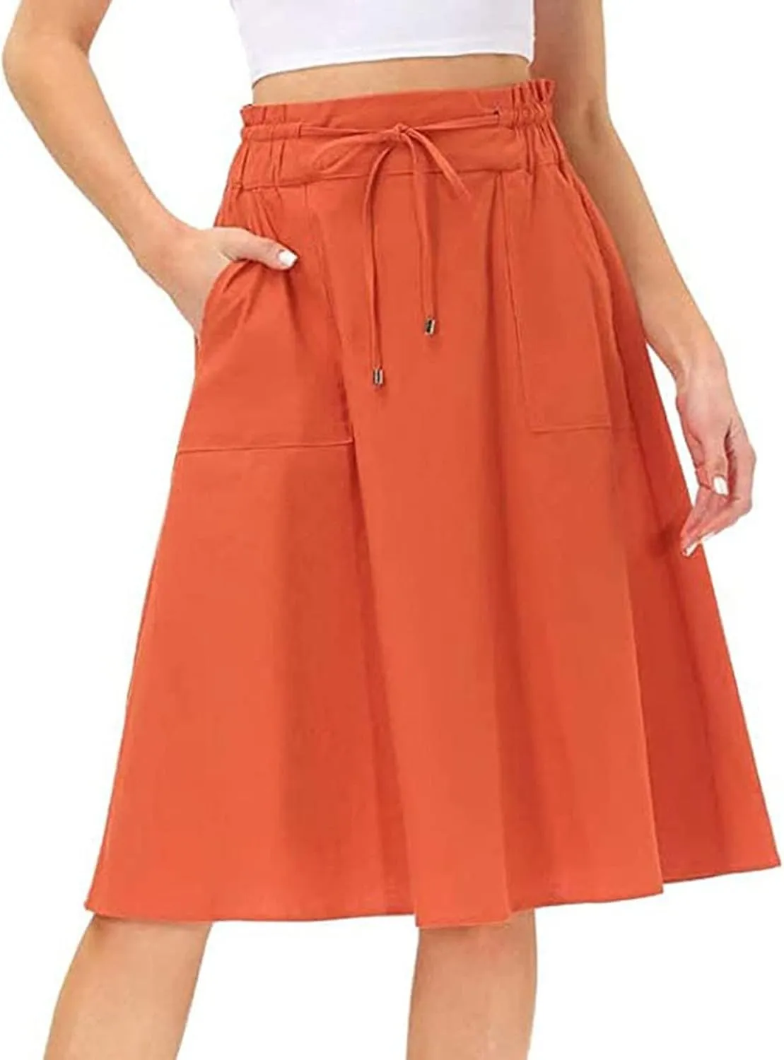 Womens Skirts Women Elastic High Waist Boho Maxi Skirt Casual Drawstring A Line Long Skirt Women's Midi Skirt