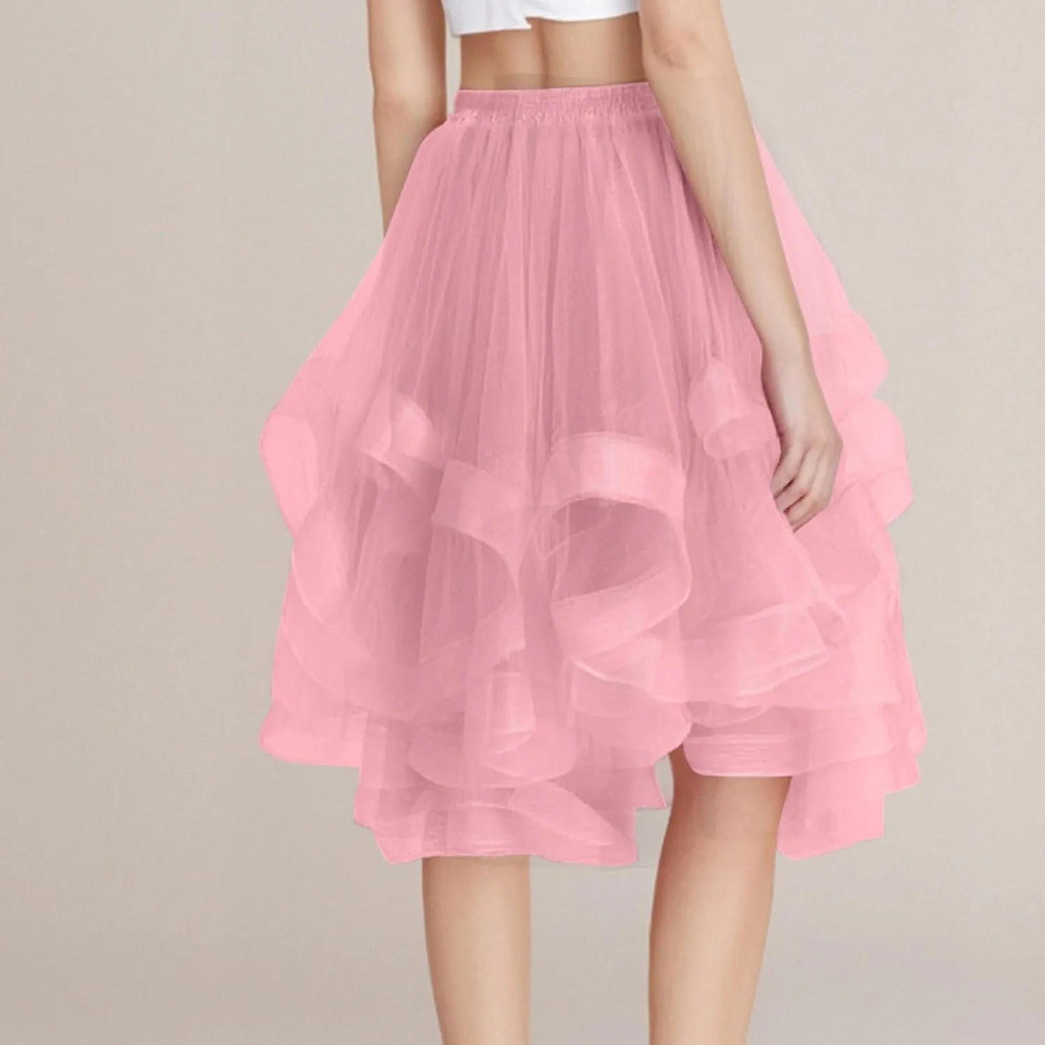 Women's Summer Casual Loose Trendy Elastic High Waist Solid Color Fluffy Mesh Party Latin Dance Flowy Skirts 2025, S-XL