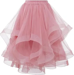 Women's Summer Casual Loose Trendy Elastic High Waist Solid Color Fluffy Mesh Party Latin Dance Flowy Skirts 2025, S-XL