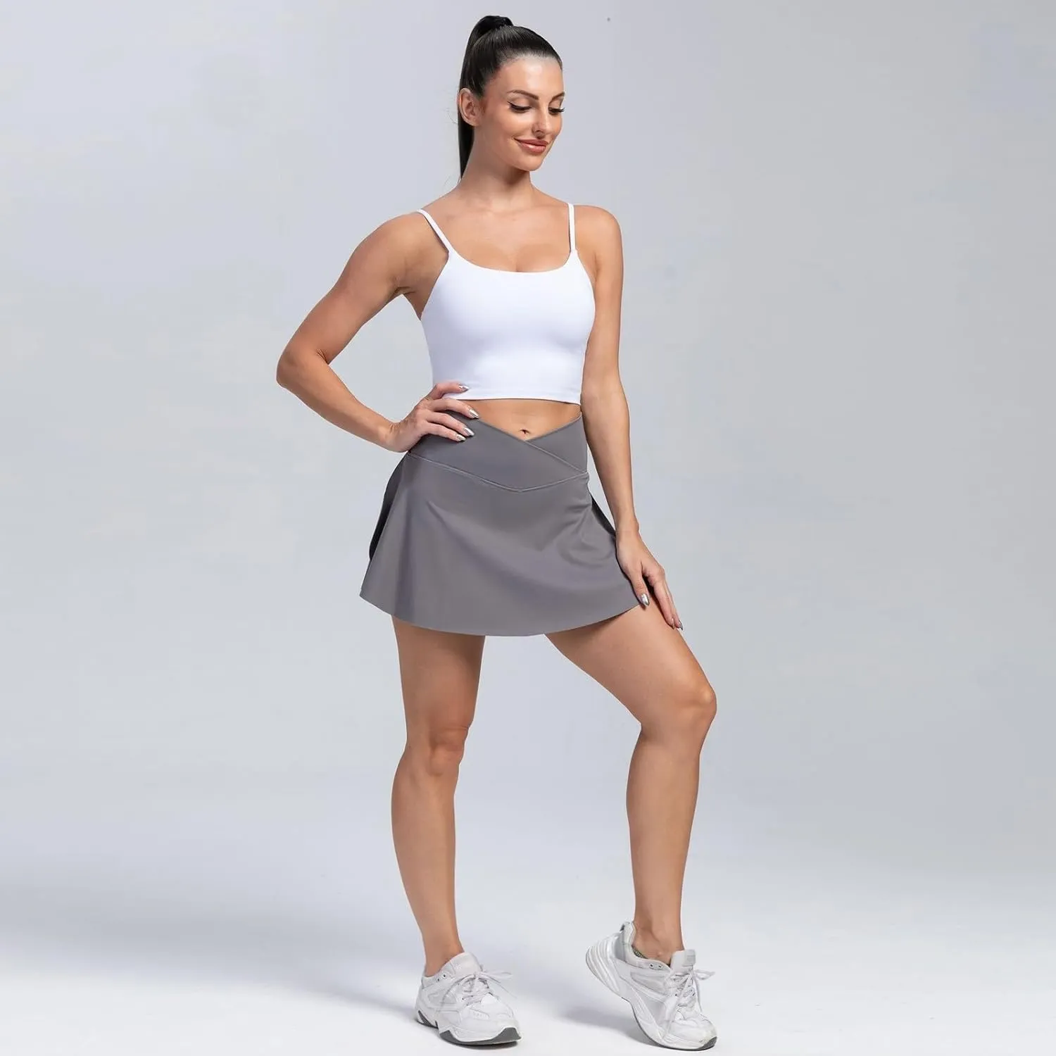 Womens Tennis Skirts with Shorts Cross Elastic High Waisted Tummy Control Golf Skort Gym Workout Skirts with Pocket