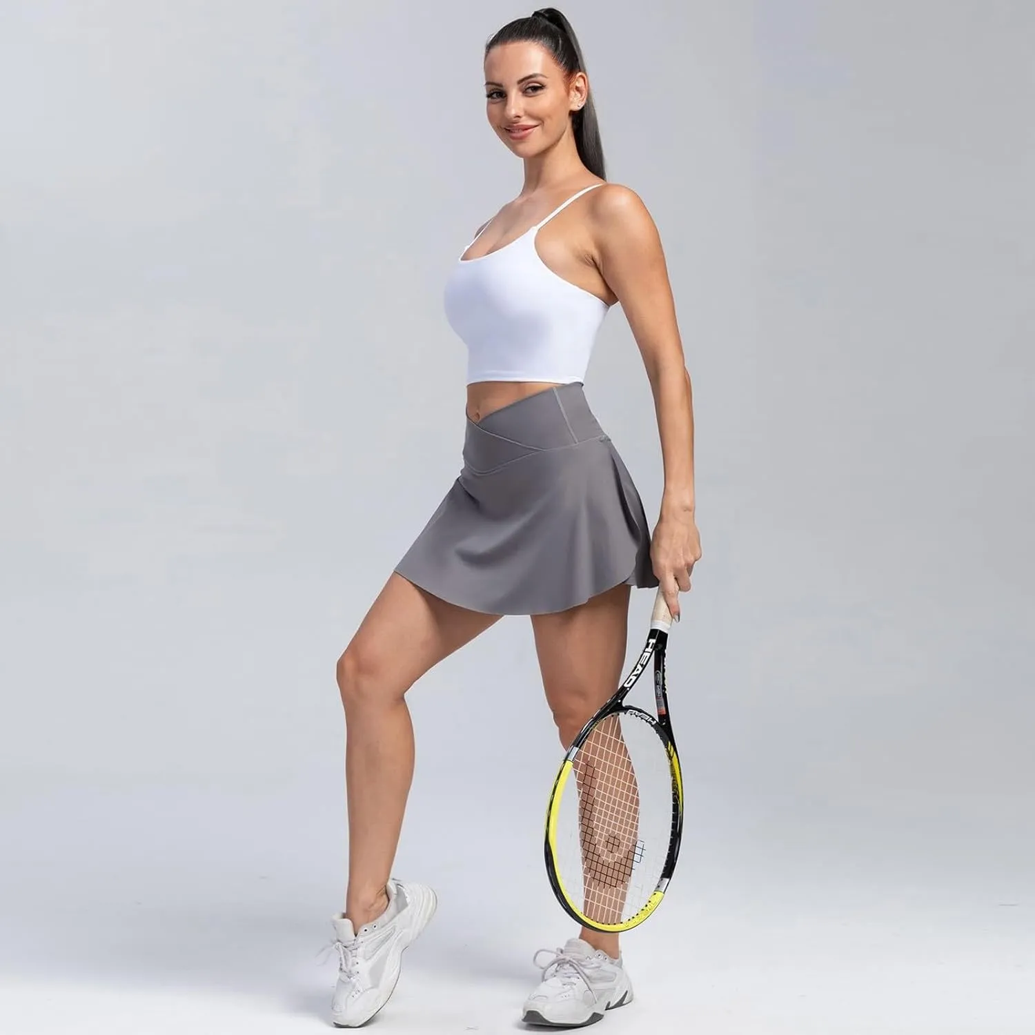 Womens Tennis Skirts with Shorts Cross Elastic High Waisted Tummy Control Golf Skort Gym Workout Skirts with Pocket