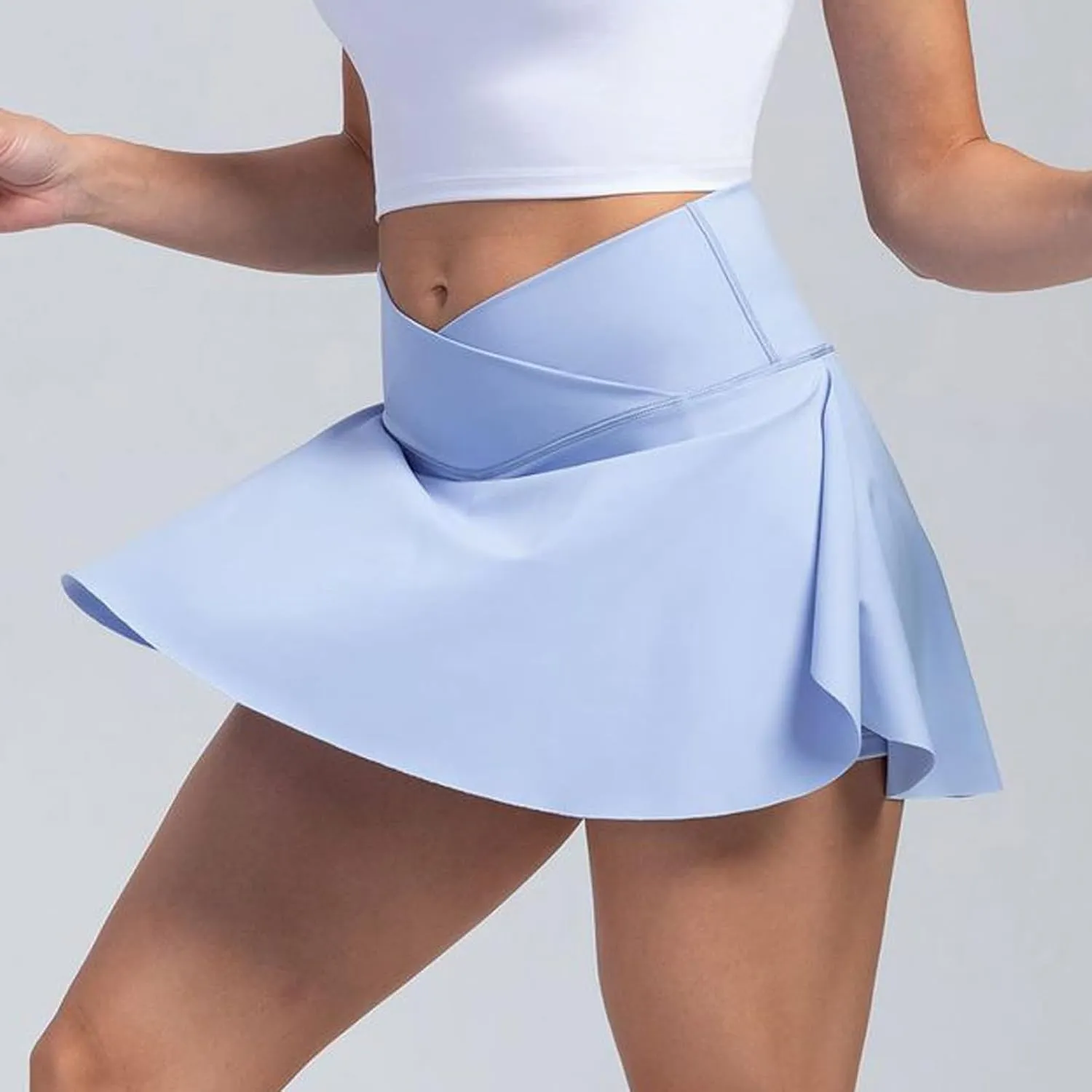 Womens Tennis Skirts with Shorts Cross Elastic High Waisted Tummy Control Golf Skort Gym Workout Skirts with Pocket